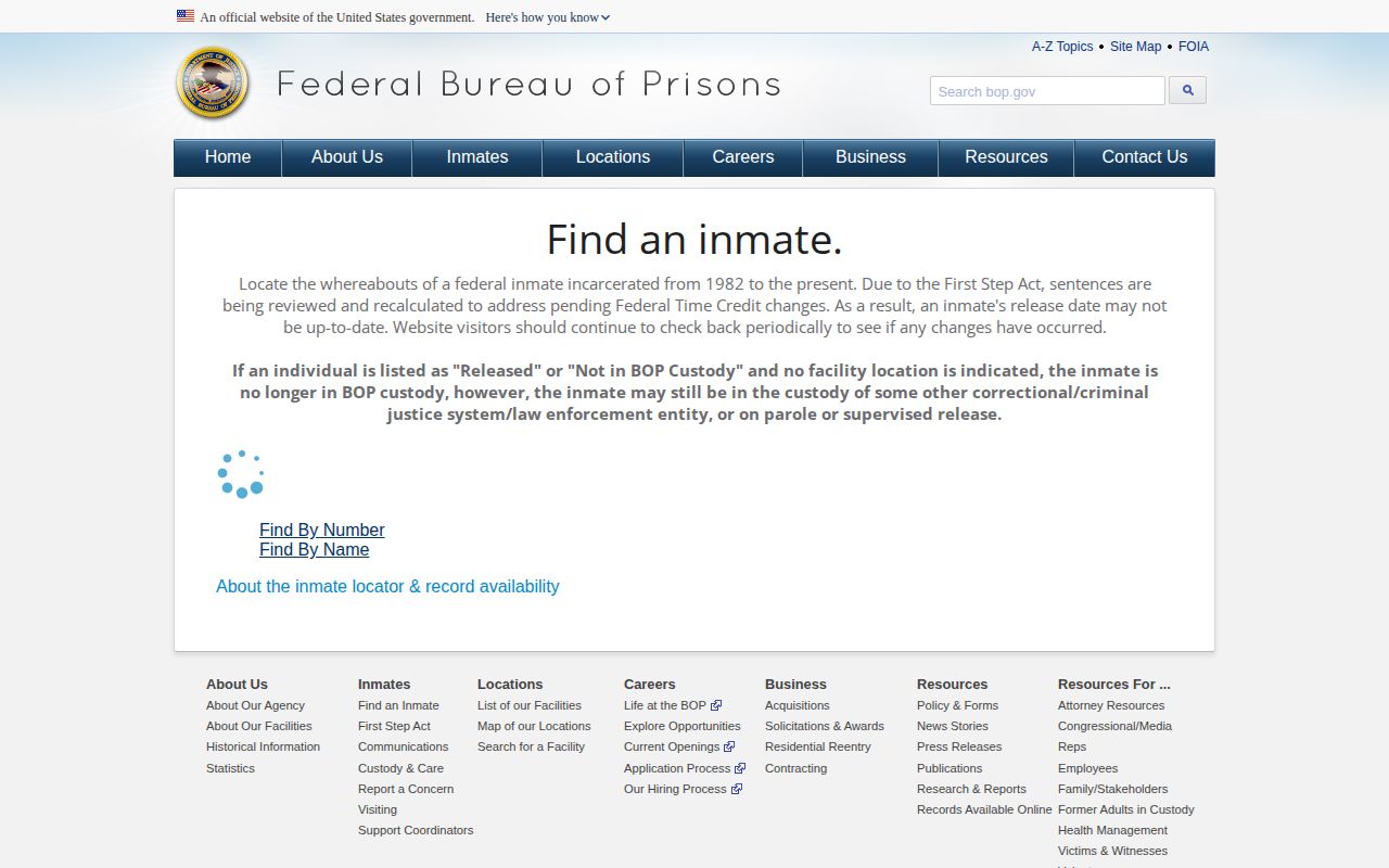 Federal Bureau of Prisons nationwide release locator fields