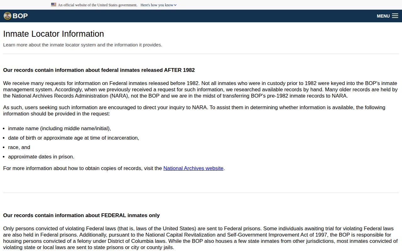 BOP official Released status and federal custody caveats