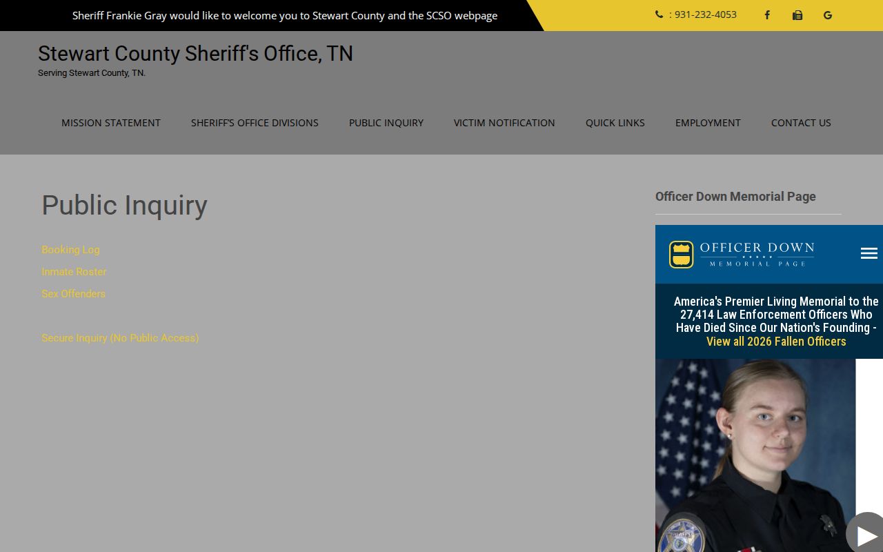Stewart County release search links on the sheriff public inquiry page
